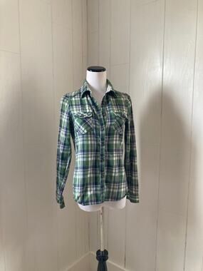 Passport Green Plaid Buttondown, Size Small